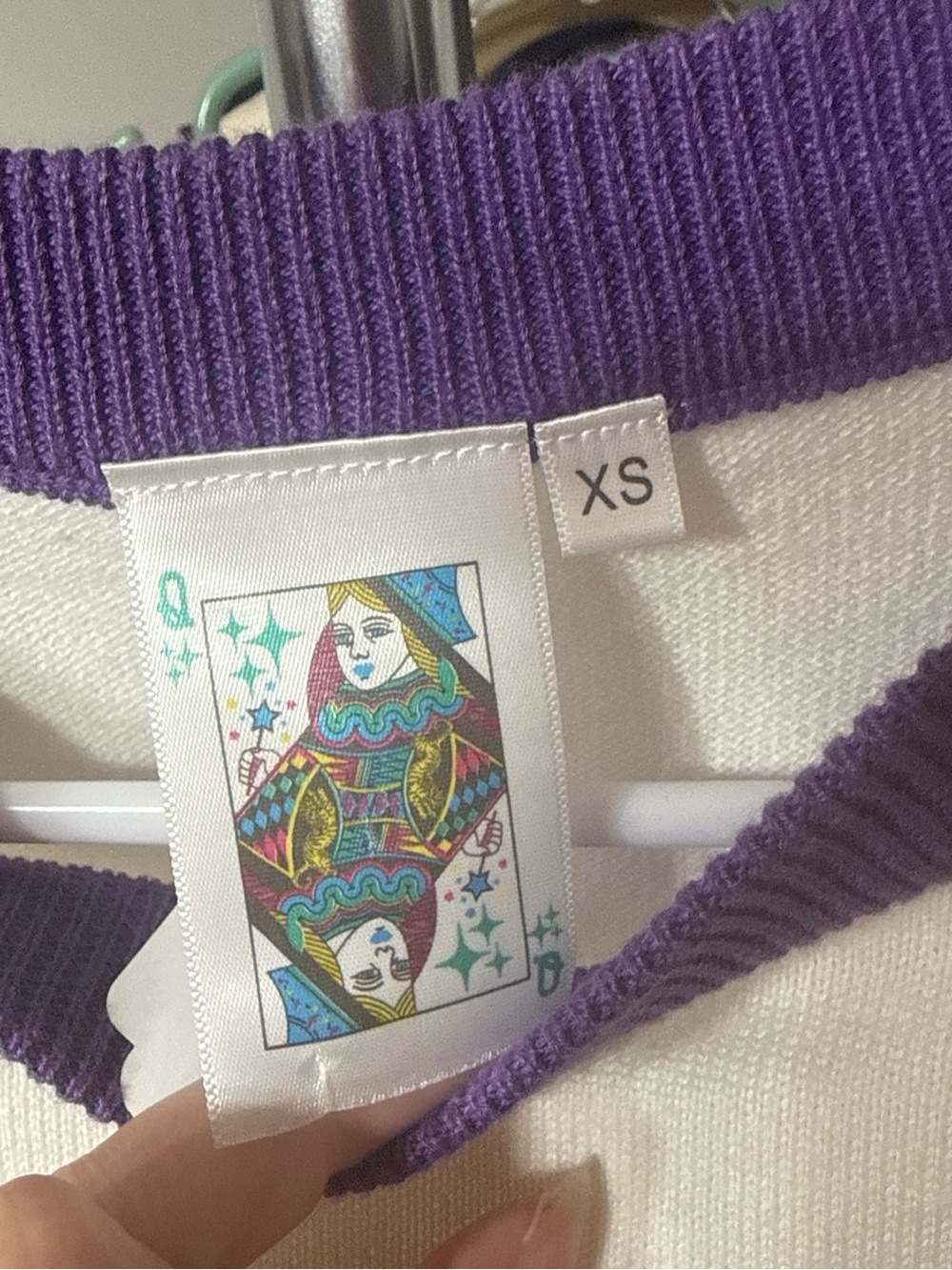 QUEEN OF SPARKLES White Short Sleeve Tee with Purple & Gold Trim - Picture 2 of 3